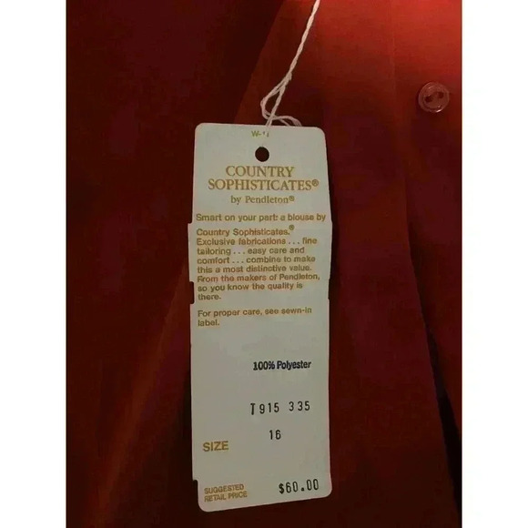 Vintage Country Sophisticates Pendleton Womens Blouse Size 10 Red Button Up NWT - Picture 3 of 5